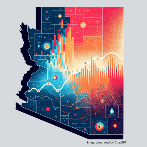Map of Arizona with data points on it. Image created with AI.